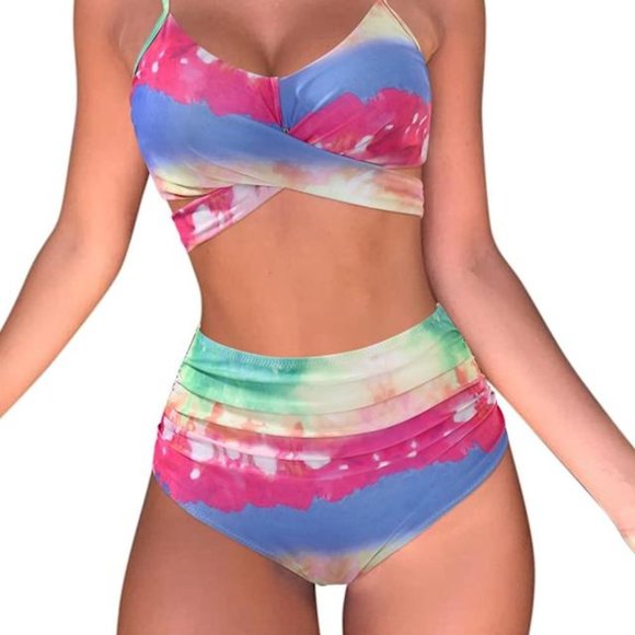 Women's Wrap Front High Waisted Bikini Set Two Pieces Bathing Suits Size S - Picture 2 of 8